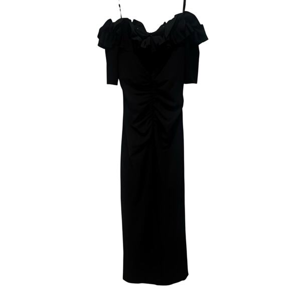 XSCAPE Women's Ruffled Off-the-Shoulder Short Sleeve Crepe Sheath Gown 12 NWT - Picture 13 of 14